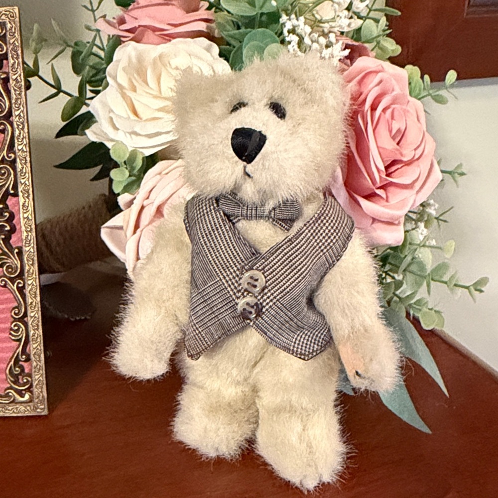 Plush Beige Teddy Bear with Tweed Vest - Picture 7 of 7